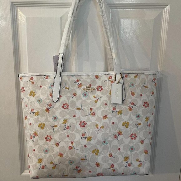 Coach Floral Print Tote Bag - Cream and Multicolor - Picture 2 of 4